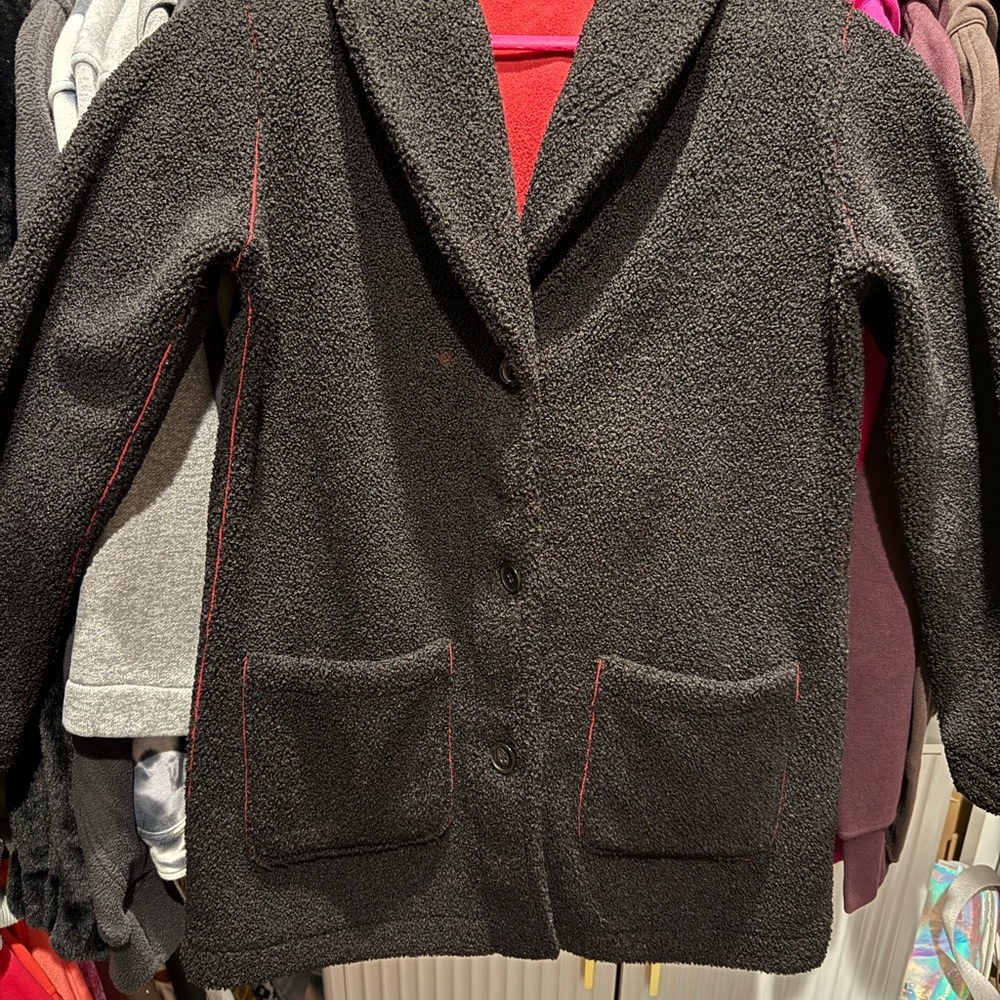 Susan Graver Black Fleece Blazer with Red Stitching